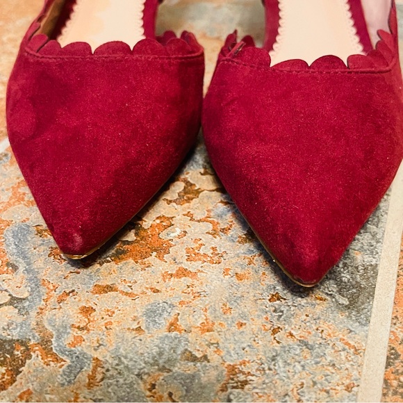 👠Gorgeous Scalloped D’Orsay Style Kitten Heel Felt/Suede-like Burgundy Pumps! - Picture 13 of 15